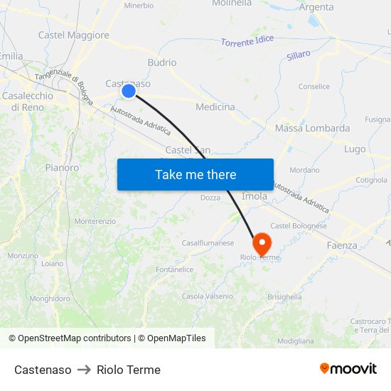 Castenaso to Riolo Terme map