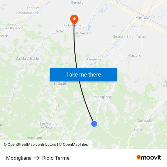 Modigliana to Riolo Terme map