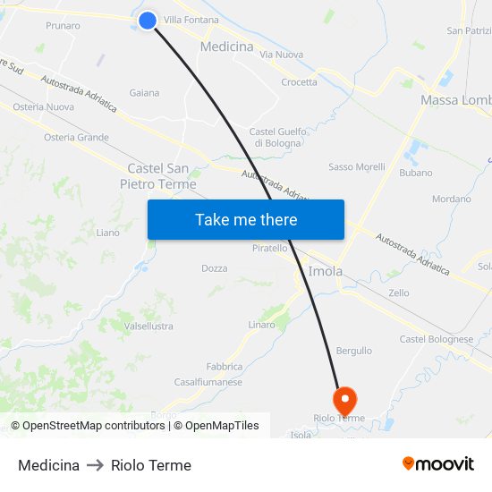 Medicina to Riolo Terme map