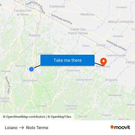 Loiano to Riolo Terme map