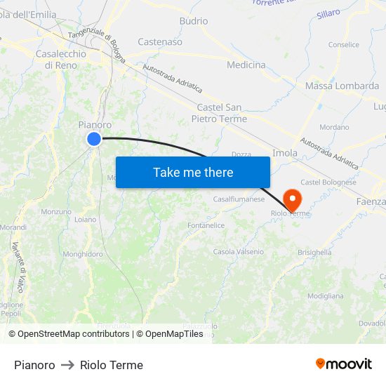 Pianoro to Riolo Terme map