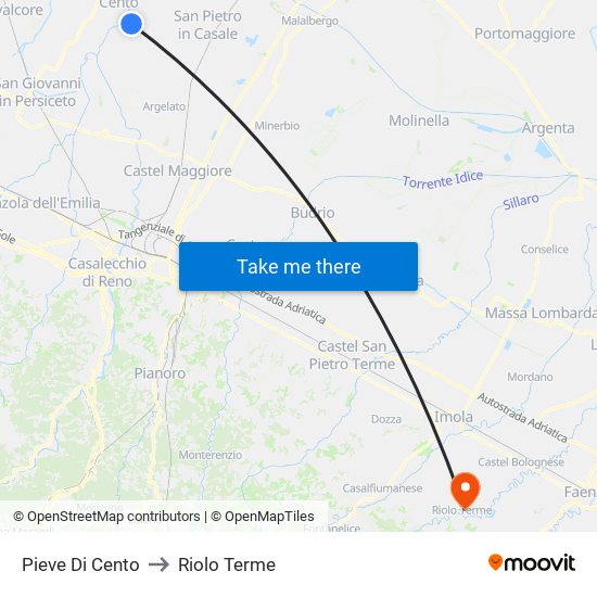 Pieve Di Cento to Riolo Terme map