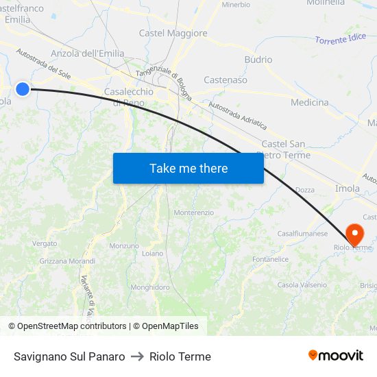 Savignano Sul Panaro to Riolo Terme map