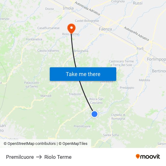 Premilcuore to Riolo Terme map