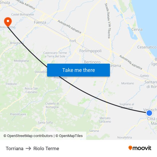 Torriana to Riolo Terme map