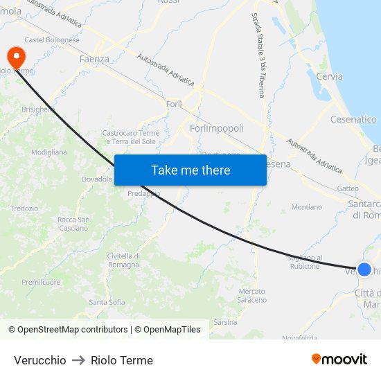 Verucchio to Riolo Terme map