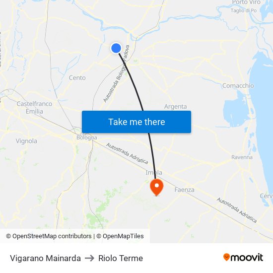 Vigarano Mainarda to Riolo Terme map