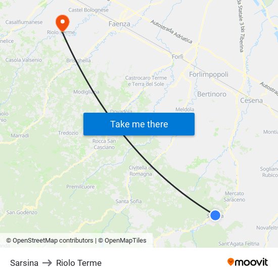 Sarsina to Riolo Terme map