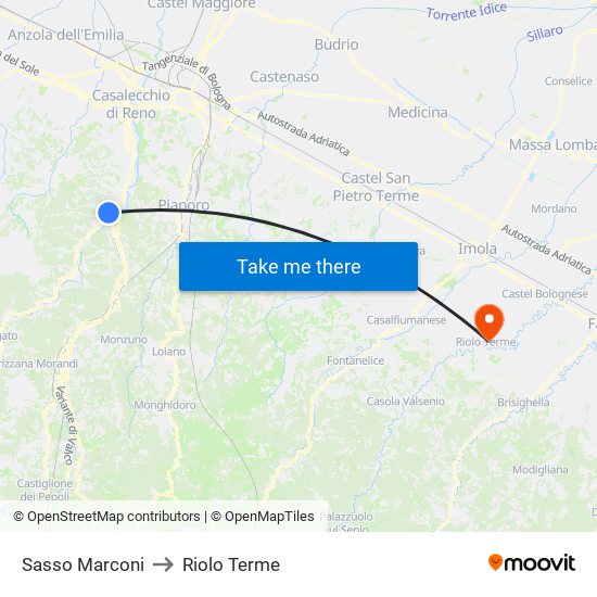 Sasso Marconi to Riolo Terme map