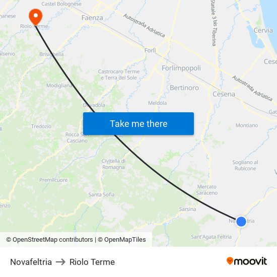 Novafeltria to Riolo Terme map