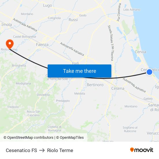 Cesenatico FS to Riolo Terme map