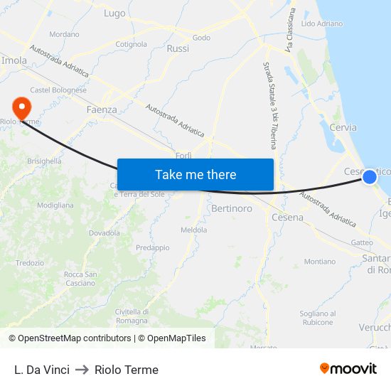 L. Da Vinci to Riolo Terme map