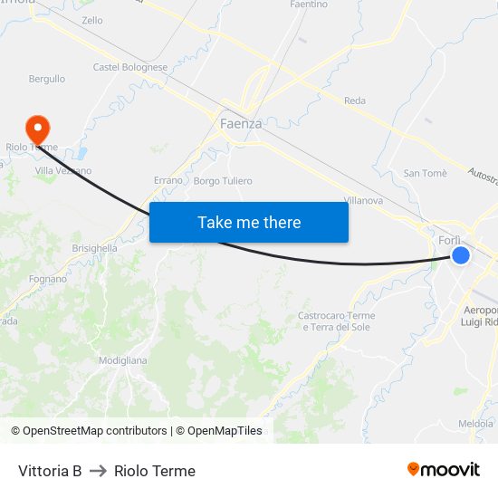 Vittoria B to Riolo Terme map