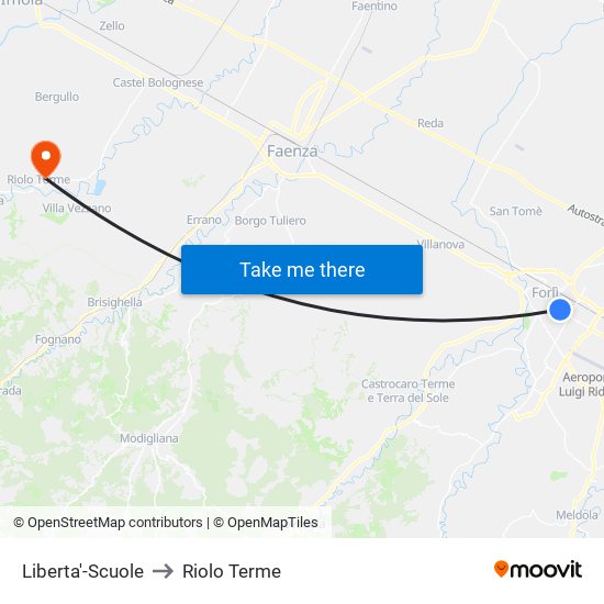 Liberta'-Scuole to Riolo Terme map