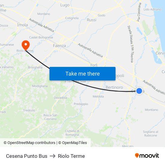 Cesena Punto Bus to Riolo Terme map