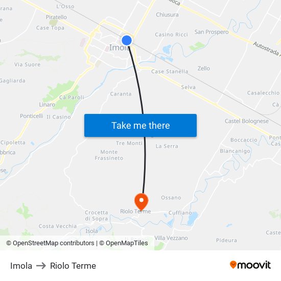 Imola to Riolo Terme map