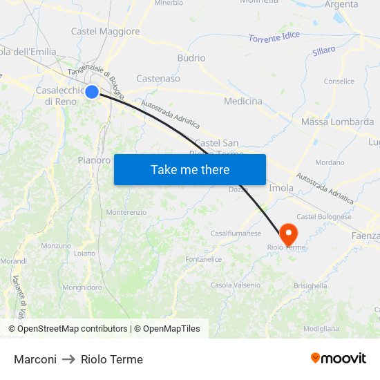Marconi to Riolo Terme map