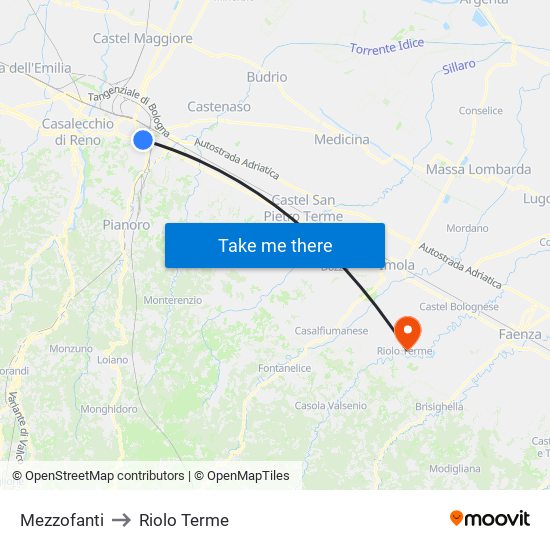 Mezzofanti to Riolo Terme map