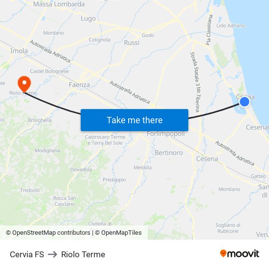 Cervia FS to Riolo Terme map