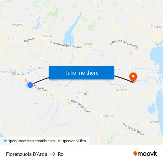 Fiorenzuola D'Arda to Ro map