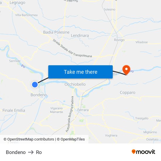 Bondeno to Ro map