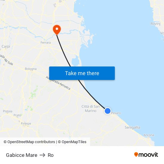 Gabicce Mare to Ro map