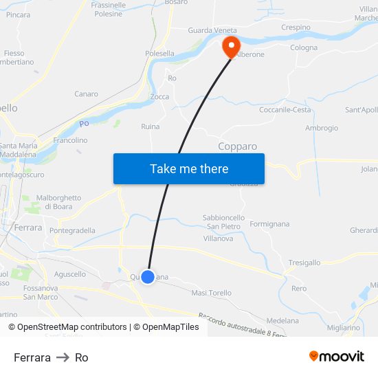 Ferrara to Ro map