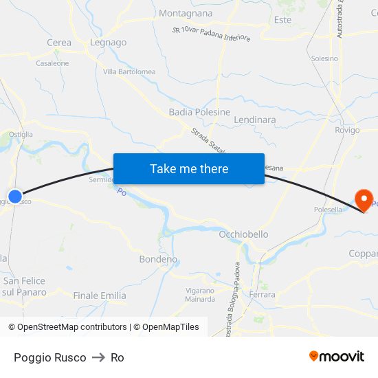Poggio Rusco to Ro map