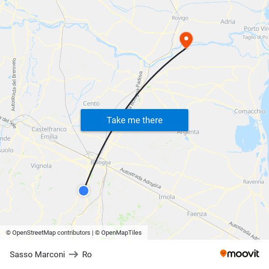 Sasso Marconi to Ro map