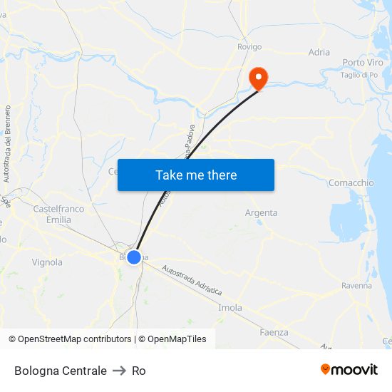 Bologna Centrale to Ro map
