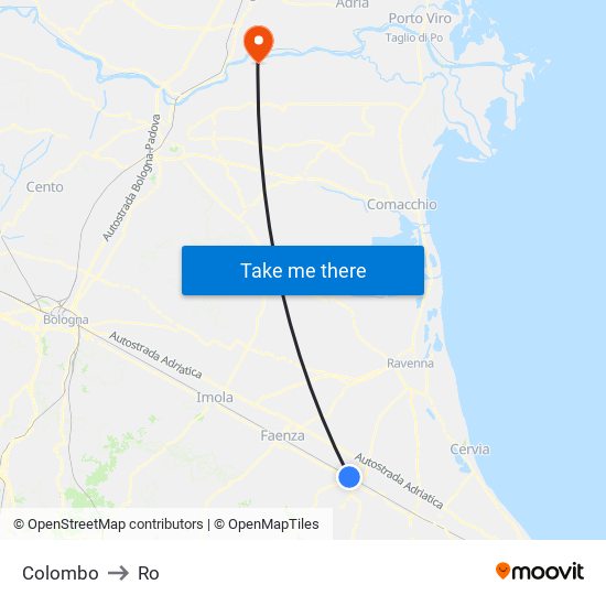 Colombo to Ro map