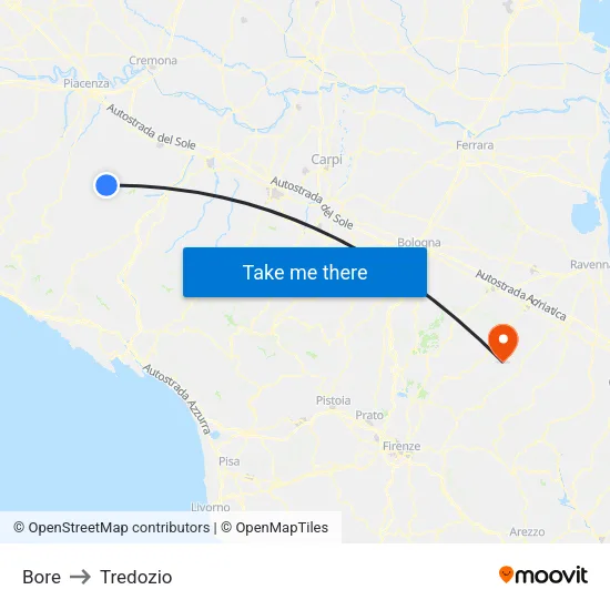 Bore to Tredozio map