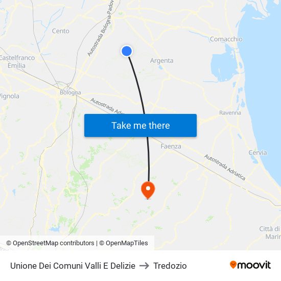 Unione Dei Comuni Valli E Delizie to Tredozio map