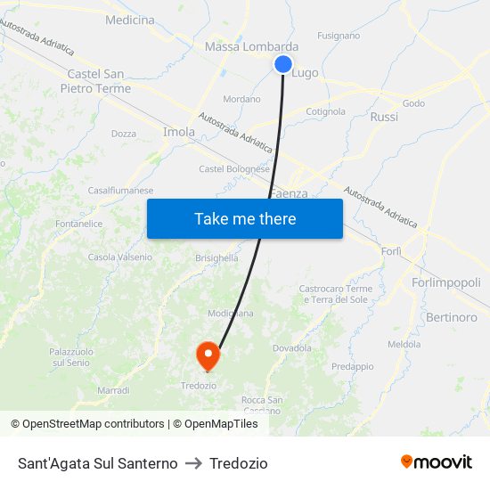Sant'Agata Sul Santerno to Tredozio map