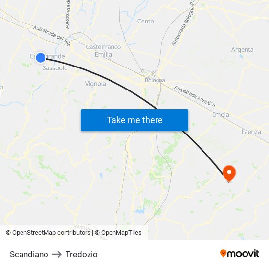 Scandiano to Tredozio map