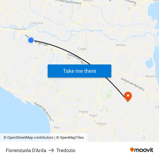 Fiorenzuola D'Arda to Tredozio map