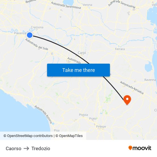 Caorso to Tredozio map