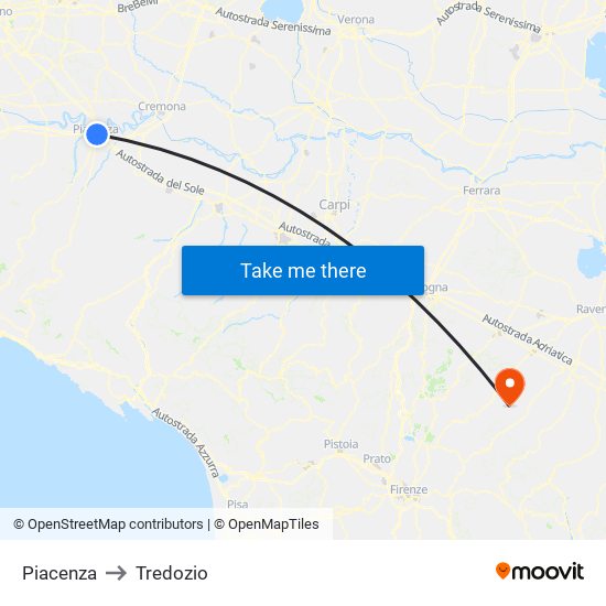 Piacenza to Tredozio map