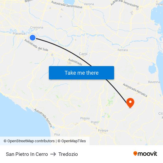 San Pietro In Cerro to Tredozio map