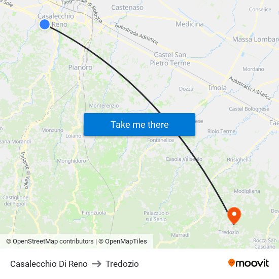 Casalecchio Di Reno to Tredozio map