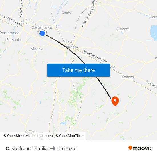 Castelfranco Emilia to Tredozio map