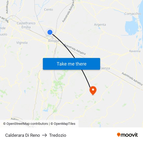 Calderara Di Reno to Tredozio map