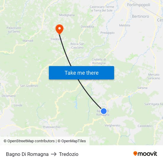Bagno Di Romagna to Tredozio map