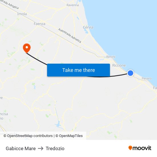 Gabicce Mare to Tredozio map