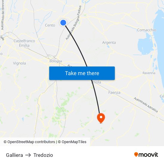 Galliera to Tredozio map