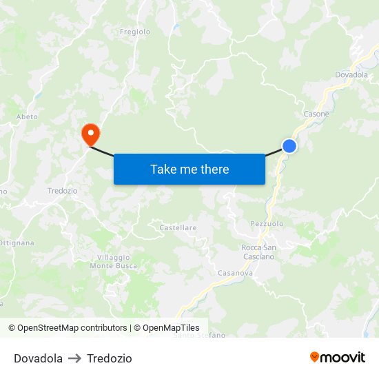 Dovadola to Tredozio map