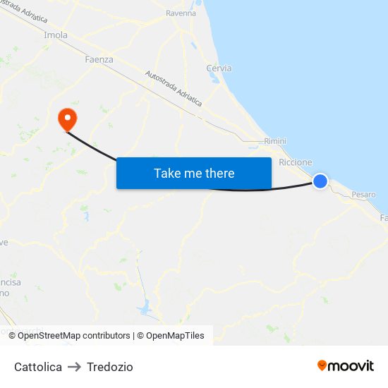Cattolica to Tredozio map