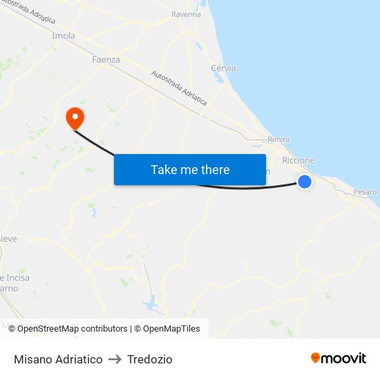 Misano Adriatico to Tredozio map
