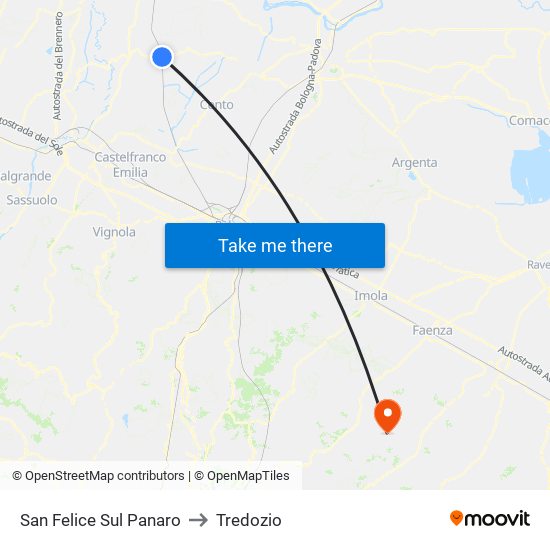 San Felice Sul Panaro to Tredozio map