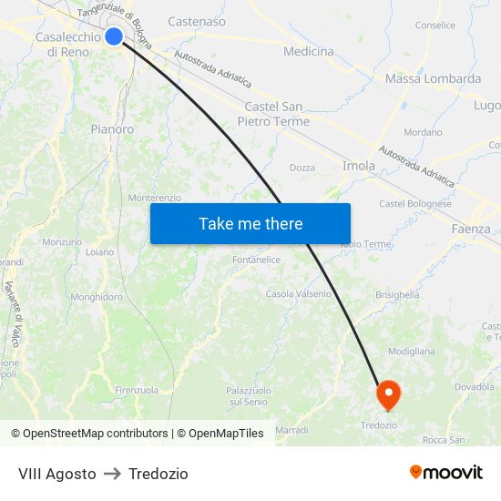 VIII Agosto to Tredozio map